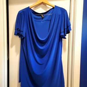 Royal blue, flutter sleeve, scoop/cowelled neck blouse, 2X